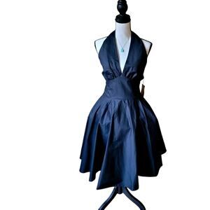 NWT Pin-up Cocktail Elegant Black Halter Midi Dress Size Small Maggie Tang
